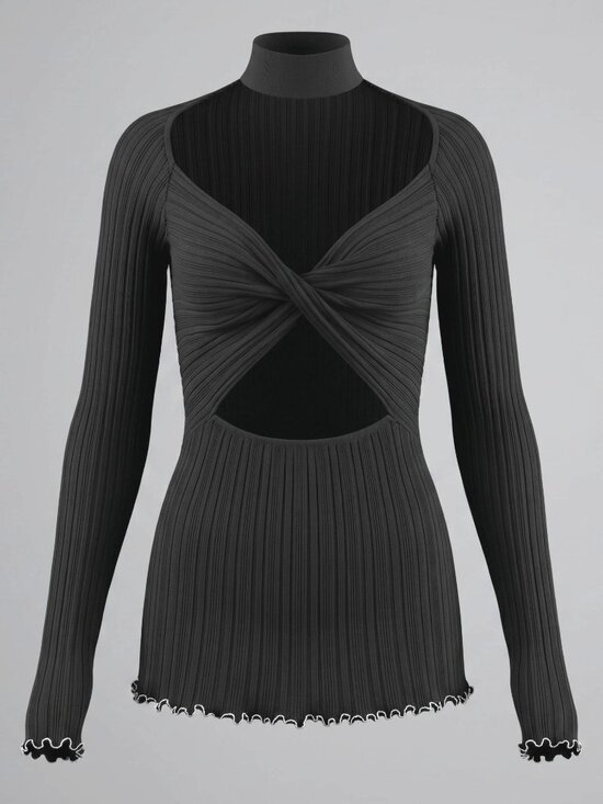 3.1 Phillip Lim Tops - 3.1 Phillip Lim Black Ribbed Twist-Front Turtleneck Long Sleeve Top Size L